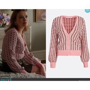 Veronica Beard Loraine Printed V-Neck Pink Brown Woven 3D Preppy Cardigan M